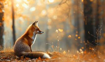 ai généré rouge Renard dans le l'automne forêt. magnifique sauvage animal dans la nature. photo