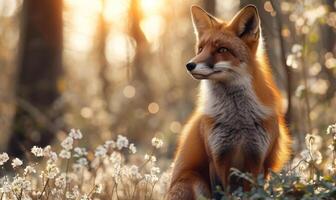 ai généré rouge Renard dans le l'automne forêt. magnifique sauvage animal dans la nature. photo