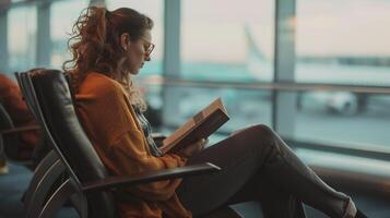 ai généré aéroport salon relaxation, une voyageur profiter une silencieux moment dans un aéroport salon, Contexte image, génératif ai photo