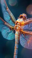 ai généré Capturer le translucide beauté de une libellule ailes, soulignant leur complexe veinage et irisation, Contexte image, génératif ai photo
