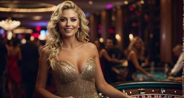 ai généré magnifique fille dans une casino photo