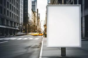 ai généré La publicité bannière dans ville, blanc maquette photo