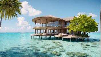 ai généré magnifique villa sur un île dans le Maldives photo