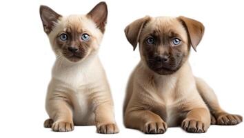 ai généré mignonne chiot et chaton isolé sur blanc Contexte photo