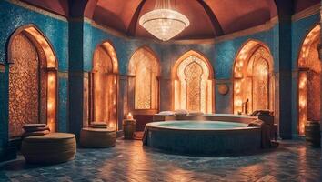 ai généré magnifique salle de bains dans traditionnel turc style photo