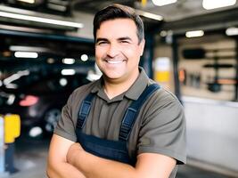 ai généré content auto mécanicien homme dans garage - généré image photo