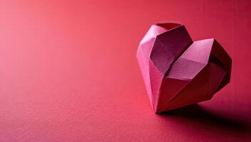 ai généré papier origami cœur sur rouge Contexte. la Saint-Valentin journée concept. photo