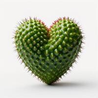 ai généré cœur en forme de épineux vert cactus plante sur blanc Contexte photo