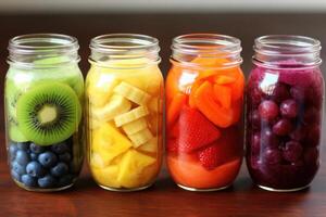 ai généré pièces de baies et des fruits pour fabrication smoothies. photo