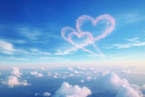 ai généré en forme de coeur les sentiers de avion dans bleu ciel. ai généré. photo
