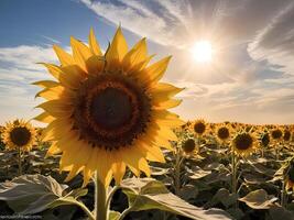 ai généré tournesol baigné dans ensoleillement contre une bleu ciel Toile photo