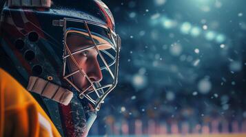 ai généré le hockey gardien de but dans action , la glace le hockey athlète photo