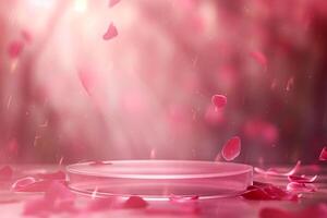ai généré romantique verre podium dans rêveur la Saint-Valentin réglage photo