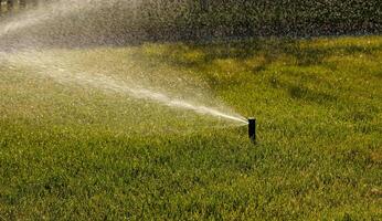 automatique jardin irrigation système arrosage pelouse avec Ajustable diriger. automatique équipement pour irrigation et entretien de pelouses, jardinage. photo