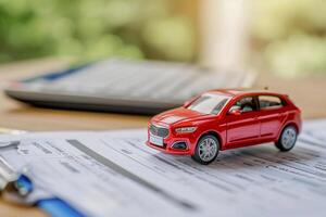 ai généré miniature voiture sur Contrat feuille.car assurance, voiture prêt. photo