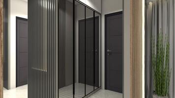 moderne couloir cabinet conception avec miroir porte cadre, 3d illustration photo