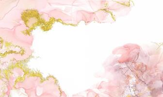 abstrait aquarelle ou de l'alcool encre art rose blanc Contexte avec d'or craquelins. pastel rose marbre dessin effet. llustration conception modèle pour mariage invitation, décoration, bannière, Contexte. photo