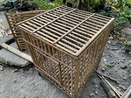 une petit cage avec une en bois Haut et bars photo