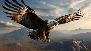 ai généré un Aigle en volant plus de une Montagne intervalle photo