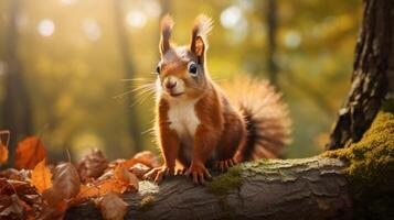 ai généré une écureuil est séance sur une arbre branche photo