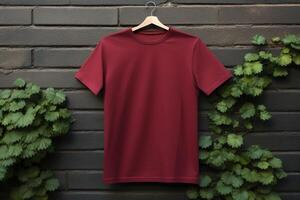 ai généré Vide bordeaux T-shirt sur une rue photo