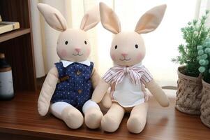 ai généré peluche jouet lapin mignon. produire ai photo