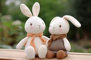 ai généré peluche jouet lapin mignonne couple poupées. produire ai photo