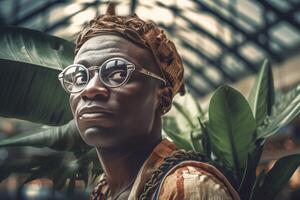 ai généré africain la personne aéroport salle à vert Terminal. produire ai photo