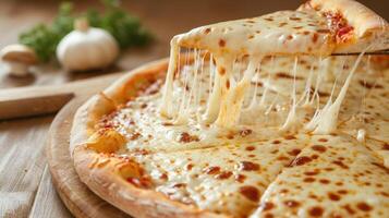 ai généré irrésistible fromage pizza, une délicieux mélange de fondu fromage et parfait croûte, ai généré. photo