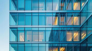 ai généré une bâtiment avec une verre façade avec un abondance de les fenêtres, une moderne architectural merveille. ai généré photo