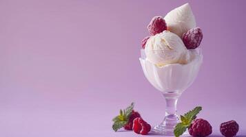 ai généré saveur le sophistication de la glace crème présenté dans une élégant verre, le exemple de dessert élégance, ai généré. photo