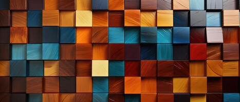ai généré un abstrait mosaïque tuile mur texture avec marron en bois vitré brillant déco charme et géométrique formes, ai généré. photo