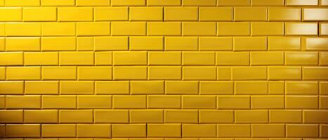 ai généré une large Contexte bannière panorama mettant en valeur de couleur jaune carré brique métro carrelage mur texture, ai généré. photo
