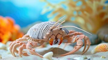 ai généré crocheté limule jouet vibrant toile de fond, fabriqués à la main et adorable, ai généré photo