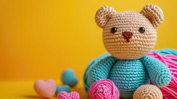 ai généré une image de une crocheté mignonne ours, ai généré photo