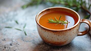 ai généré une réconfortant tasse de soupe orné avec une parfumé brin de Romarin, ai généré photo