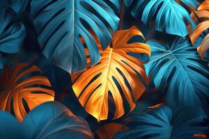 ai généré foncé tropical feuilles lumineux coloré couleurs photo