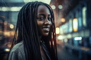 ai généré kenyan femelle modèle avec des dreadlocks. produire ai photo