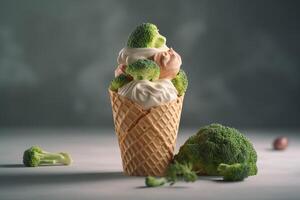 ai généré pyramidal tranche légume la glace crème cône. produire ai photo