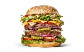 ai généré appétissant Burger sur une blanc isolé Contexte photo