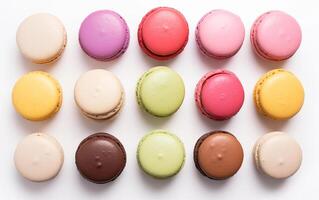 ai généré macarons sucré biscuits isolé sur blanc Contexte photo