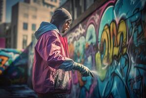 ai généré nettoyeur la lessive graffiti mur. produire ai photo