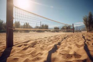 ai généré volley-ball net le sable en jouant rechercher. produire ai photo