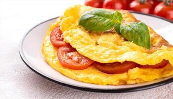 ai généré omelette avec tomates et basilic photo