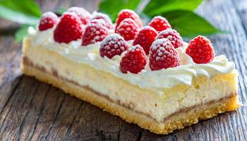 ai généré une pièce de cheesecake avec framboises sur Haut photo