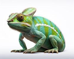 ai généré magnifique multicolore caméléon sur blanc Contexte. coloré vert reptile. photo