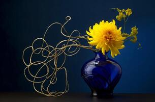 ai généré frisé saule branche dans bleu vase. produire ai photo