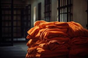 ai généré Orange peignoir les prisonniers vêtements. produire ai photo