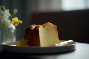 ai généré fraîchement mousseline de soie gâteau. produire ai photo