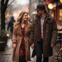 ai généré magnifique aimant couple est dépenses temps ensemble pour dîner dans restaurant. célébrer la Saint-Valentin journée. photo